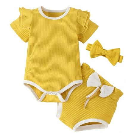 QWERTYU Newborn Infant Baby Toddler Short Sleeve Outfits Bodysuit and Bow Shorts Set Summer Clothing Set Ruffle with Headband for Girl 0-2Y
QWERTYU Newborn Infant Baby Toddler Short Sleeve Outfits Bodysuit and Bow Shorts Set Summer Clothing Set Ruffle with Headband for Girl 0-2Y