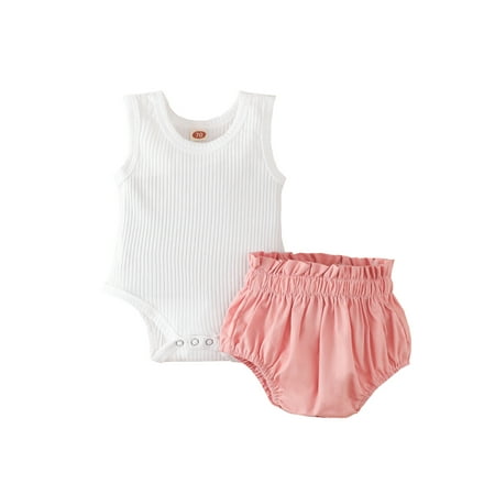 Chollius 2Pcs Newborn Summer Outfits Solid Color Sleeveless Ribbed Round Neck Bodysuit + Elastic High Waist Short Pants
Chollius 2Pcs Newborn Summer Outfits Solid Color Sleeveless Ribbed Round Neck Bodysuit + Elastic High Waist Short Pants