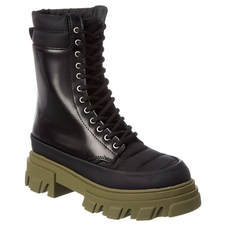 GANNI Quilted Nylon & Leather Combat Boot 35 Black