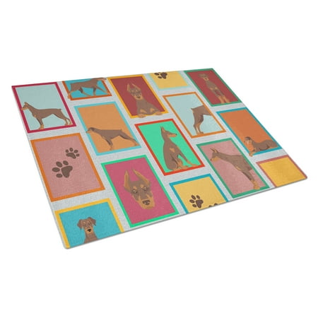 Lots of Red Doberman Pinscher Glass Cutting Board Large 12 in x 15 in