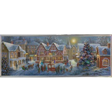 Christmas Village Panoramic-NICBOE82778 Print 13"x36" by Nicky Boehme in a Metal Frame Silver