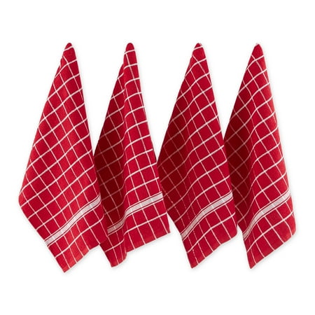 Red Solid Windowpane Terry Dishtowel (Set of 4)