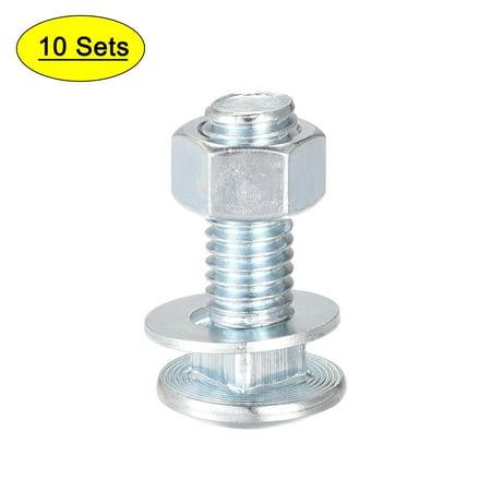 Uxcell 3/8-16 x 1-1/4 Carbon Steel Square Neck Carriage Bolts with Nuts & Washers 10 Set