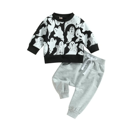 Infant Baby Boys Halloween Outfits Long Sleeve Crew Neck Ghost Print Sweatshirt with Elastic Waist Sweatpants Fall Clothes
Infant Baby Boys Halloween Outfits Long Sleeve Crew Neck Ghost Print Sweatshirt with Elastic Waist Sweatpants Fall Clothes