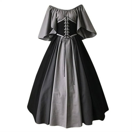 Dress with Corset Flare Sleeve Traditional Dress Contrast Color Short Sleeve O-Neck Lace-up Medievals Vintage Dresses Black_005 L
Dress with Corset Flare Sleeve Traditional Dress Contrast Color Short Sleeve O-Neck Lace-up Medievals Vintage Dresses Black_005 L