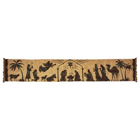72" Away in a Manger Brown on Tan Nativity Silhouette Decorative Table Runner