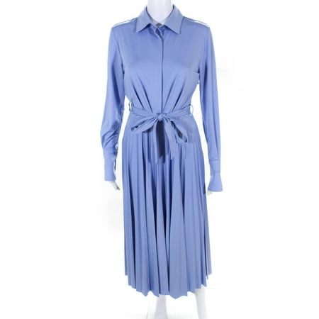 Patou Womens Solid Collared Button Down Pleated Maxi Dress Blue Size 38