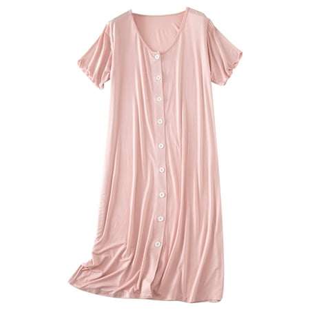 Women s Plus Size Modal Short Sleeve Button Down Nightdress Soft Loose Pajama Dress