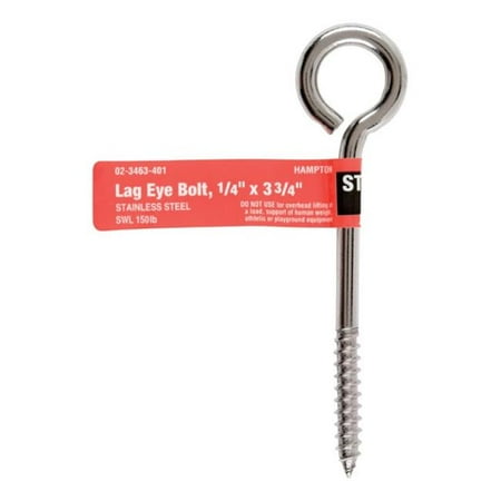 Hampton 02-3463-401 Lag Eye Bolt Stainless Steel Screw 0.25 x 3.75 in. - pack of 5
Hampton 02-3463-401 Lag Eye Bolt Stainless Steel Screw 0.25 x 3.75 in. - pack of 5