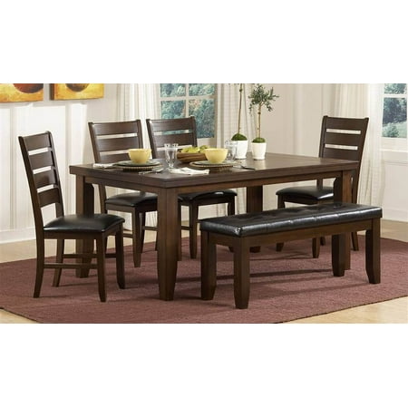6-Pc Rectangular Dining Table Set w Padded Bench & Chairs