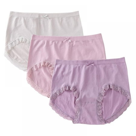 Popvcly 3 Pack Women Middle Waist Seamless Panties Lace Trim Underwear Full Coverage Hipster Breathable Soft Stretch Briefs