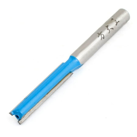 1/4 x 1/4 Dual Flutes Straight Router Bit Wood Cutter Silver Tone Blue