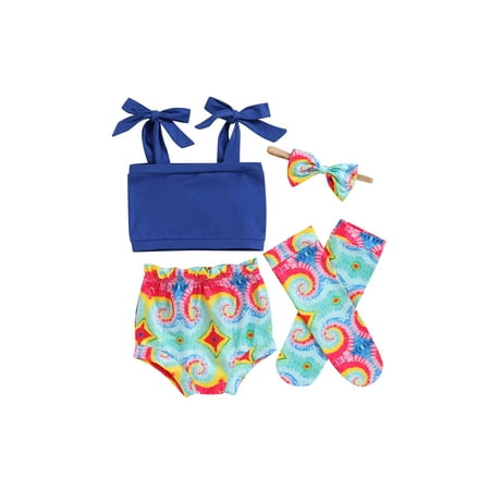 Suanret 4Pcs Baby Girls Summer Clothes Sets Printed Sleeveless Strap Sling Tops+Shorts+Hair Band+Warm Socks Dark Blue 12-18 Months
Suanret 4Pcs Baby Girls Summer Clothes Sets Printed Sleeveless Strap Sling Tops+Shorts+Hair Band+Warm Socks Dark Blue 12-18 Months