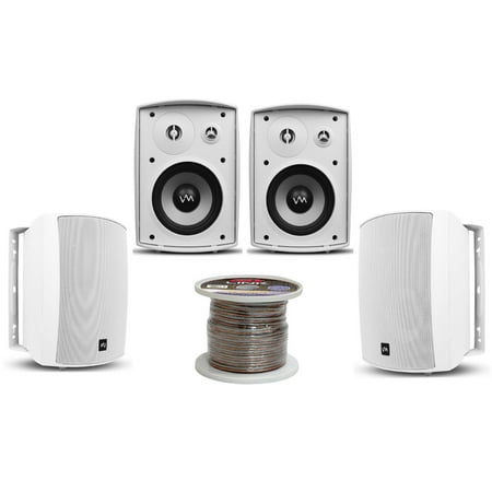 4) VM Audio SR-WOD6 White Waterproof Indoor/Outdoor Patio Speakers Set + Wiring