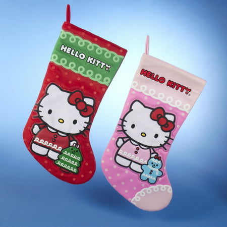 Pack of 6 Satin Hello Kitty Christmas Tree\/Gingerbread Applique Stockings 19