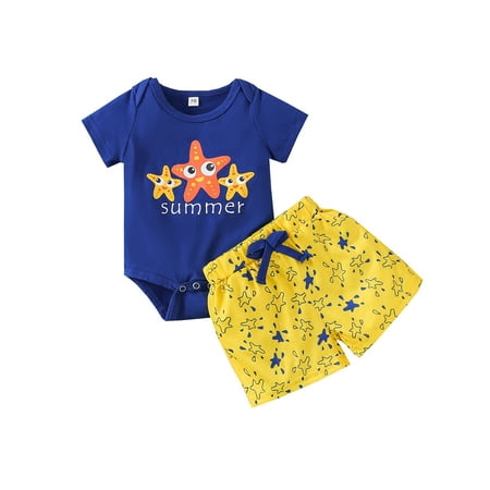 Calsunbaby 2Pcs Infant Baby Boys Girls Clothes Letter Print Short Sleeve Romper+ Sunflower Striped Shorts Blue Starfish 3-6 Months
Calsunbaby 2Pcs Infant Baby Boys Girls Clothes Letter Print Short Sleeve Romper+ Sunflower Striped Shorts Blue Starfish 3-6 Months