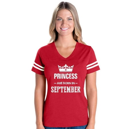 Birthday Gift Princess are Born in September Women's Football V-Neck Fine Jersey Tee