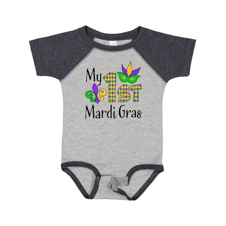 Inktastic My 1st Mardi Gras with Mask Gift Baby Boy or Baby Girl Bodysuit
