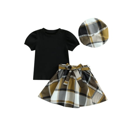 Sunisery 3PCS Kids Girls Summer Skirts Sets Short Sleeve Tops Plaid Skirt Beret Hat Toddler Girls Outfits Black 6-7 Years
Sunisery 3PCS Kids Girls Summer Skirts Sets Short Sleeve Tops Plaid Skirt Beret Hat Toddler Girls Outfits Black 6-7 Years