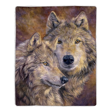 64A-Wolfpair Sherpa Fleece Blanket, 100% Polyester Fleece By Bedford Home From USA