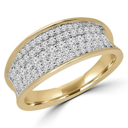 Majesty Diamonds MDR190044-7 0.6 CTW Round Diamond Concave 5 Row Semi-Eternity Wedding Band Ring in 14K Yellow Gold - Size 7