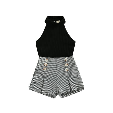 Toddler Baby Girl Outfit Summer Halterneck Sleeveless Knit Vest Top Plaid Short Pants Clothes Set 2pcs Casual Outfit
Toddler Baby Girl Outfit Summer Halterneck Sleeveless Knit Vest Top Plaid Short Pants Clothes Set 2pcs Casual Outfit
