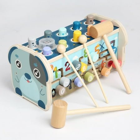

5 in 1 Hammering Pounding Toys Wooden Montessori Educational Fishing Game Xylophone Toy for 1 2 3 Year Old Baby Sensory Developmental Toy Fine Motor Skill Preschool Toddler Activities Age 1-2 2-4 Gift