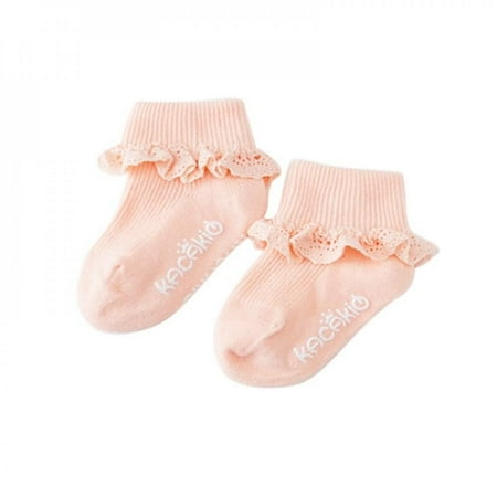 Eleanos Toddler Ruffle Socks Baby Girl Socks White/pink Toddler Girl Dress Socks Baby Girl Socks Lace Ruffle Trim Antiskid Baby Socks Gifts for 0-2 Years