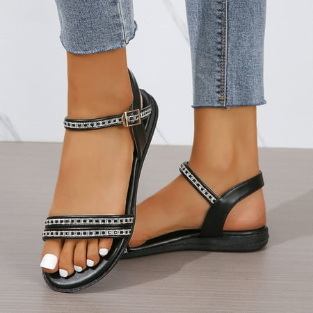 Aayomet House Slippers Ladies Fashion Summer Solid Color Leather Rhinestone Decorative Flat Sandals Black 8 
Aayomet House Slippers Ladies Fashion Summer Solid Color Leather Rhinestone Decorative Flat Sandals Black 8
