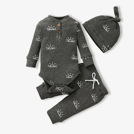 PatPat Baby Boy 95% Cotton Ribbed Long-sleeve Sun Print Button Design Romper and Elasticized Pants with Cap
PatPat Baby Boy 95% Cotton Ribbed Long-sleeve Sun Print Button Design Romper and Elasticized Pants with Cap