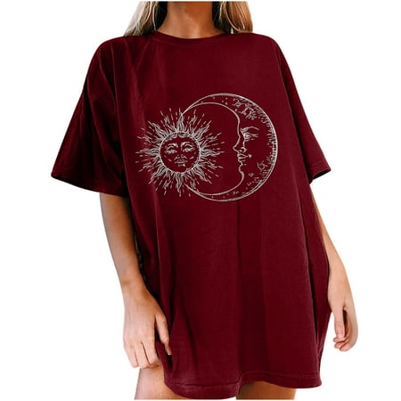 Mrat Short Sleeve Round-Neck Blouses & Shirts Crop Workout Tops For Women Ladies Vintage Sun And Moon Printed Pattern Casual Short Sleeve Tops Blouse Short Sleeve Bustier Tops for Female
Mrat Short Sleeve Round-Neck Blouses & Shirts Crop Workout Tops For Women Ladies Vintage Sun And Moon Printed Pattern Casual Short Sleeve Tops Blouse Short Sleeve Bustier Tops for Female