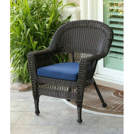 36 Espresso Brown Resin Wicker Outdoor Patio Garden Chair Blue