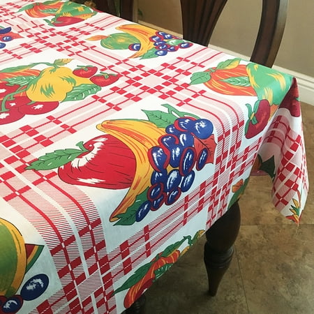 Cotton Tablecloth Fruits Print Fruit Bundle on Plaid White
