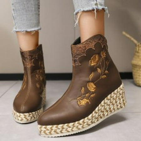 Women’s Platform Wedge Ankle Booties Western Cowboy Boots Embroidered Mid-Calf Pointed Toe Cowgirl Boot Fashion Zipper Imitation Straw Woven Bottom Boots
Women’s Platform Wedge Ankle Booties Western Cowboy Boots Embroidered Mid-Calf Pointed Toe Cowgirl Boot Fashion Zipper Imitation Straw Woven Bottom Boots