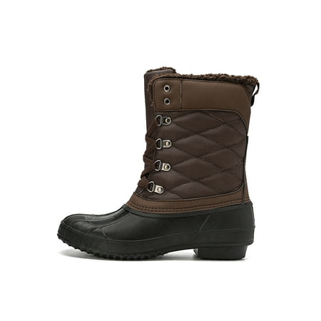 Zodanni Womens Comfortable Mid-Calf Boots Outdoor Lace Up Non Slip Warm Plush Lined Duck Boot Coffee 4.5