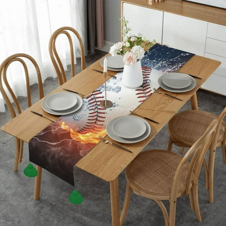 A Picture Of A Baseball In Water And Fire Table Runner Imitation Linen Table Runner With Green Tassels For Party And Dining Room 14 x 60
A Picture Of A Baseball In Water And Fire Table Runner Imitation Linen Table Runner With Green Tassels For Party And Dining Room 14 x 60