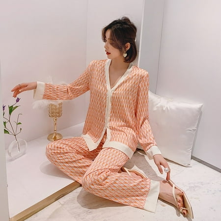 Women s Pajamas Set V Neck Design Luxury Cross Letter Print Sleepwear Silk Like Home Clothes XXXXL Large Size Nightwear
