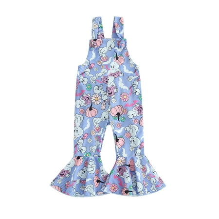 Bagilaanoe Toddler Baby Girl Halloween Jumpsuits Sleeveless Flower Pumpkin Print Romper Overalls 6M 12M 18M 24M 3T 4T Kids Long Flared Pants Casual Outfits