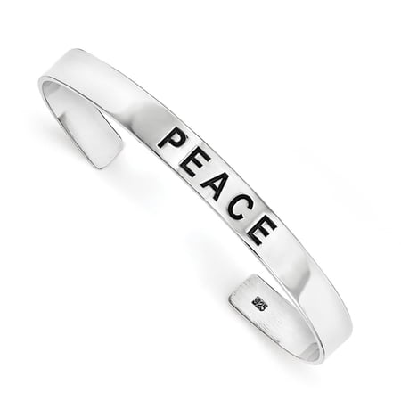 Sterling Silver Peace Antiqued Cuff Bangle Bracelet
