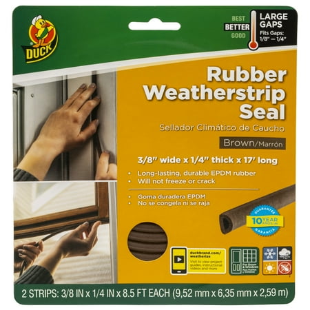 Duck Brand Heavy-Duty Brown Large Gap Rubber Weatherstrip Seal .38 in. x .25 in. x 17 ft.
Duck Brand Heavy-Duty Brown Large Gap Rubber Weatherstrip Seal .38 in. x .25 in. x 17 ft.