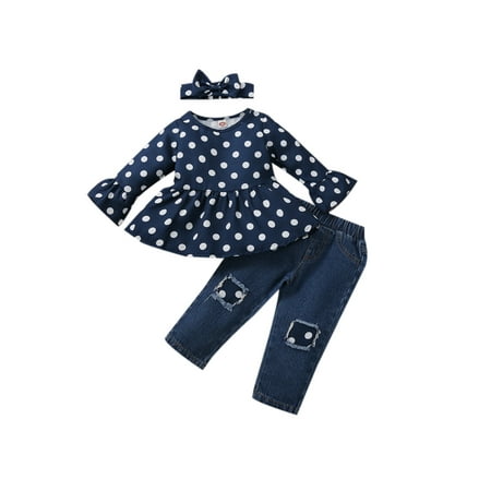 Emmababy Little Girl’s Long Sleeve Polka Dot Tops and Elastic Ripped Jeans Trousers Headband Suit
Emmababy Little Girl’s Long Sleeve Polka Dot Tops and Elastic Ripped Jeans Trousers Headband Suit