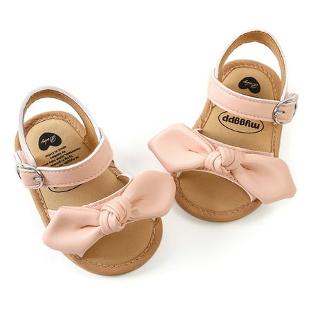 kpoplk Sandals For Toddler Girls Bowknot Prewalker Walkers 018M First Kids Sandals Barefoot Non-Slip Toddler Walking Shoes(Pink)
