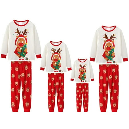 

Family Matching Christmas Pajamas Deer Pattern Crew Neck Long Sleeve Tops and Pants Sleepwear Set