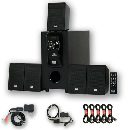 Acoustic Audio AA5150 Home 5.1 Speaker System with Bluetooth Optical Input FM and 5 Extension Cables