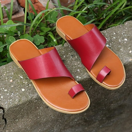 HIBRO Women s Casual Outer Wear Solid Color Flip-Flops Flat Sandals And Slippers