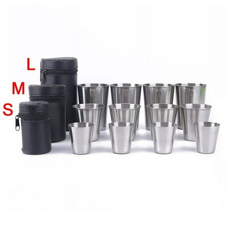 4pcs Stainless Steel Cover Mug Camping Cup Drinking Coffee Tea Beer With Case
