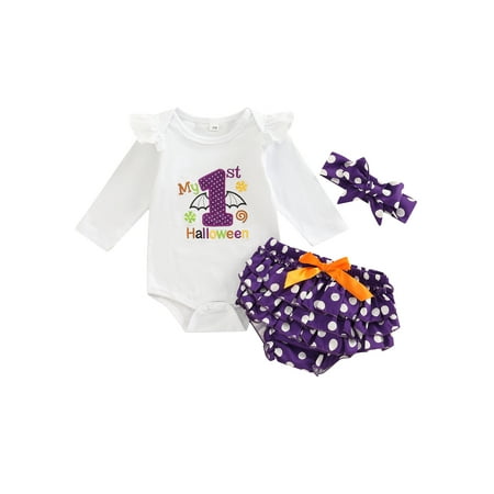 ZIYIXIN 3Pcs Infant Baby Girls 1st Halloween Outfits Long Sleeve Romper Tops Pumpkin Dots Tutu Shorts Headband Set Purple 3-6 Months
ZIYIXIN 3Pcs Infant Baby Girls 1st Halloween Outfits Long Sleeve Romper Tops Pumpkin Dots Tutu Shorts Headband Set Purple 3-6 Months