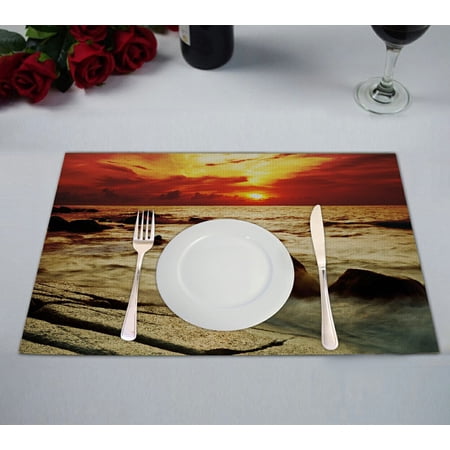 GCKG Seascape Placemat, Tropical Sunset on the Stones Beach Placemat 12x18 Inch,Set of 2