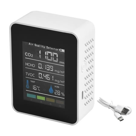 5 In1 Indoor Air Quality Monitor CO2 HCHO TVOC AQI Meter Detector Tester