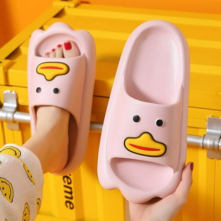 QWZNDZGR Summer Soft Women Men s Slippers Thick Platform Non-Slip Home Rubber Cartoon Beach Shoes Sandals Indoor Couples Ladies Shoes